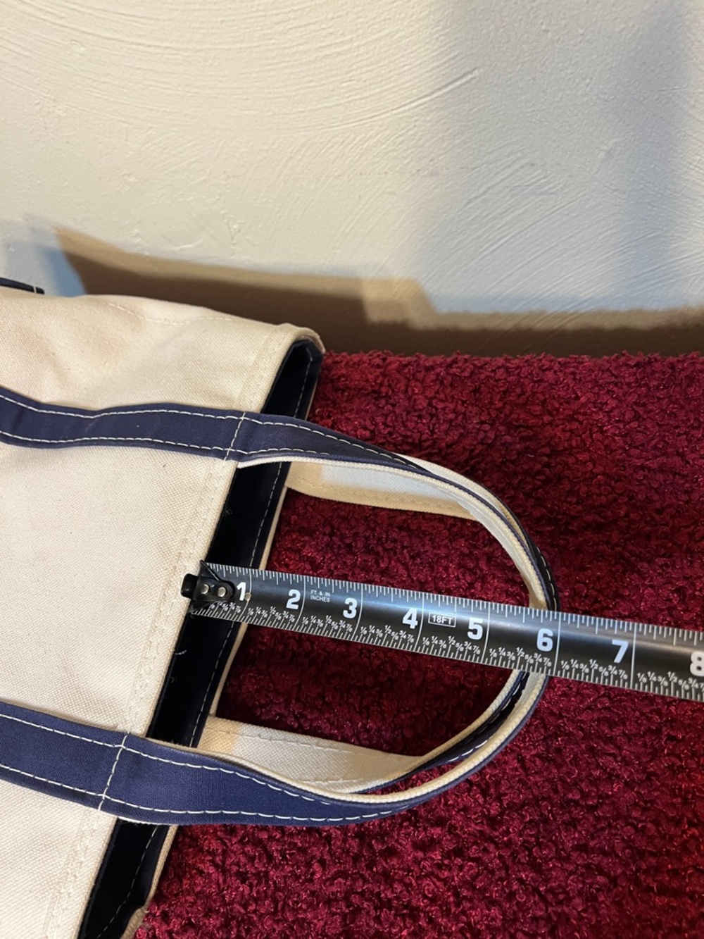 Vintage 90s LL Bean Made In USA Boat and Tote Small Tote Bag Purse Navy Cream - Picture 10 of 16
